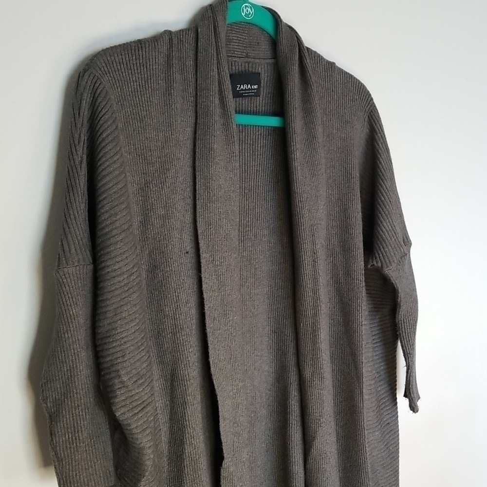 Zara Knit Cowl Neck Gray Open Front Sweater Medium - Picture 2 of 5